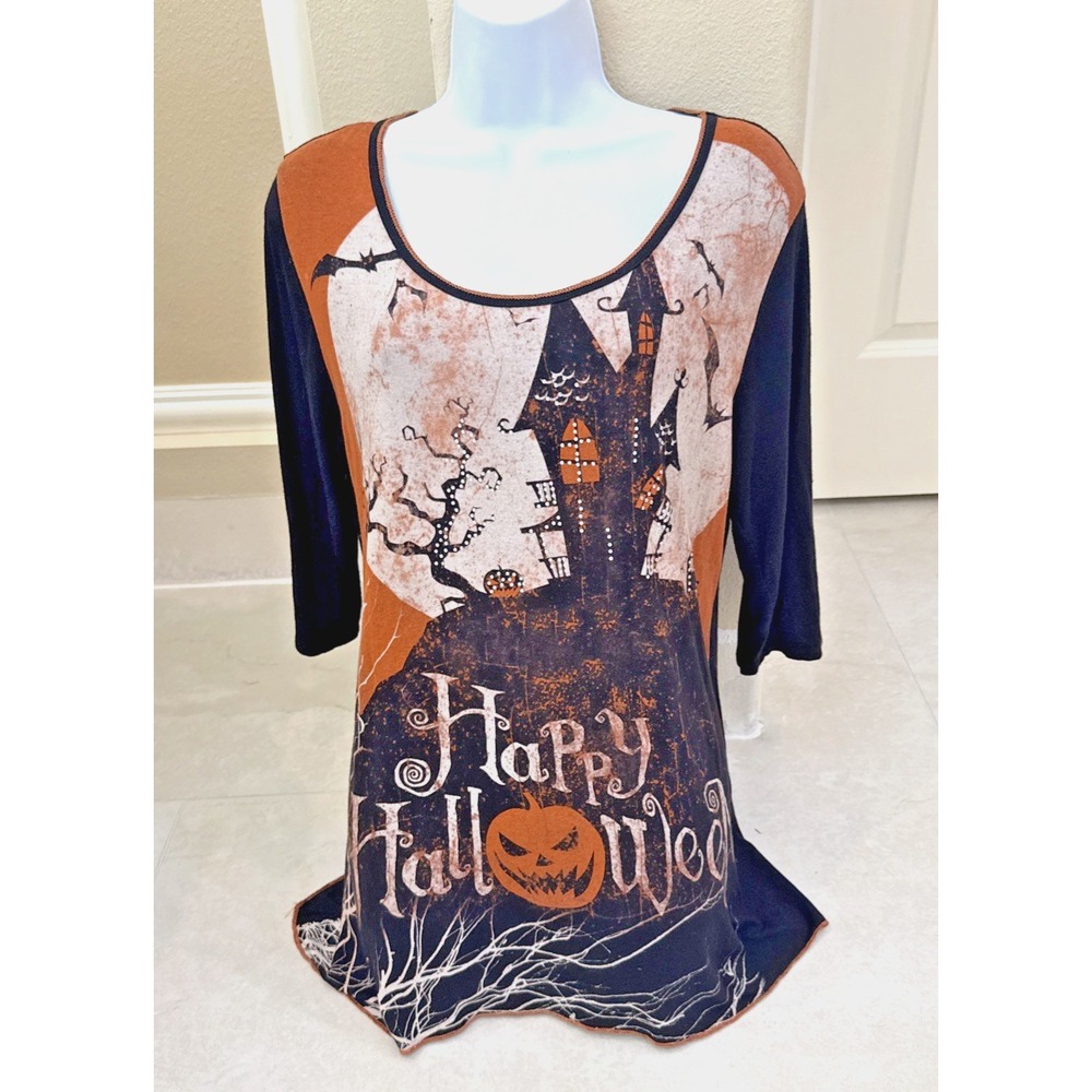 Y2K Vanilla Sugar Women Top 1X Happy Halloween Goth Grunge Bats Haunted House